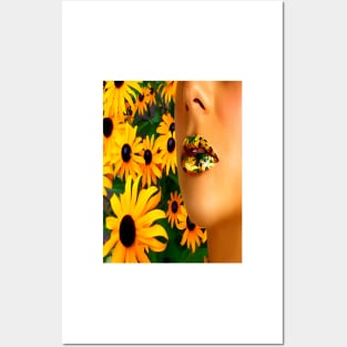 Lips in sunflowers Posters and Art